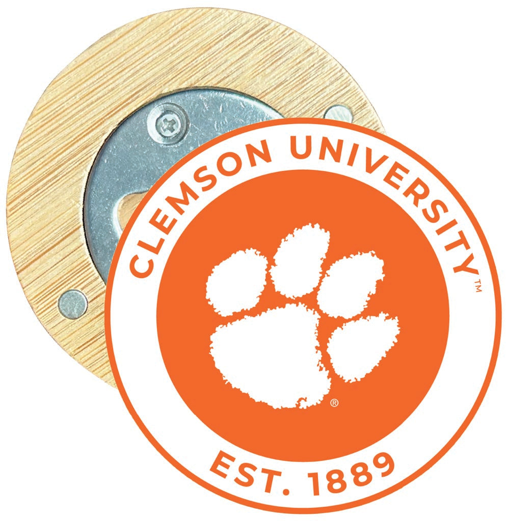 Clemson Tigers Round Wood Magnetic Bottle Opener 2.5