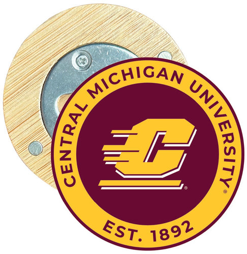 Central Michigan University Round Wood Magnetic Bottle Opener 2.5