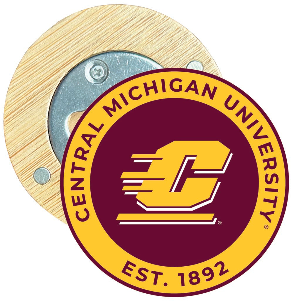 Central Michigan University Round Wood Magnetic Bottle Opener 2.5