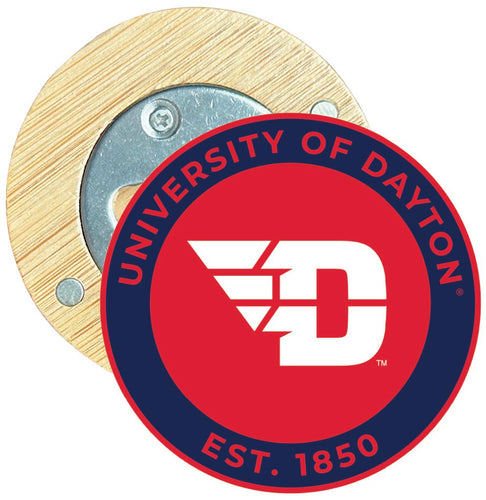 Dayton Flyers Round Wood Magnetic Bottle Opener 2.5