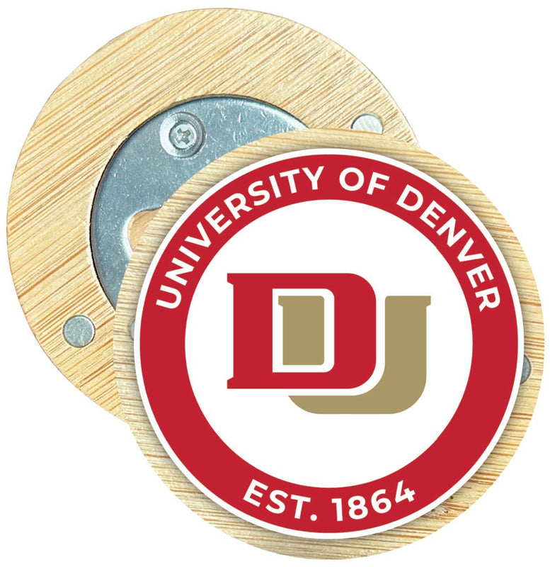 University of Denver Pioneers Round Wood Magnetic Bottle Opener 2.5" Officially Licensed Collegiate Product Single