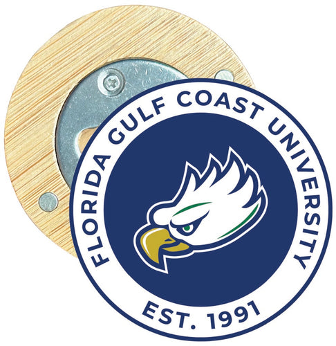 Florida Gulf Coast Eagles Round Wood Magnetic Bottle Opener 2.5