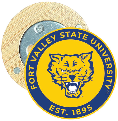 Fort Valley State University Round Wood Magnetic Bottle Opener 2.5
