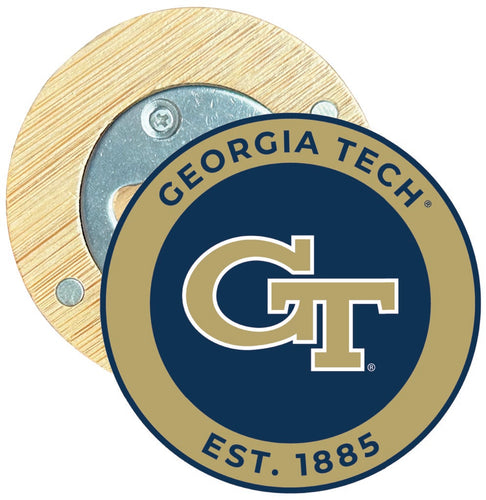 Georgia Tech Yellow Jackets Round Wood Magnetic Bottle Opener 2.5