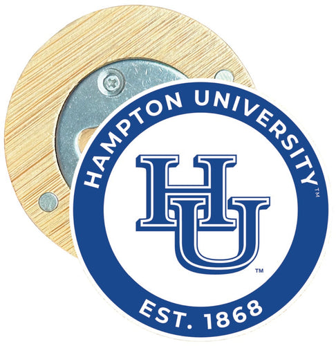 Hampton University Round Wood Magnetic Bottle Opener 2.5