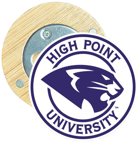 High Point University Round Wood Magnetic Bottle Opener 2.5