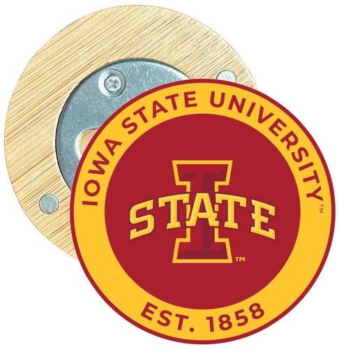 Iowa State Cyclones Round Wood Magnetic Bottle Opener 2.5