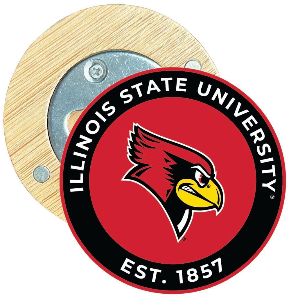 Illinois State Redbirds Round Wood Magnetic Bottle Opener 2.5