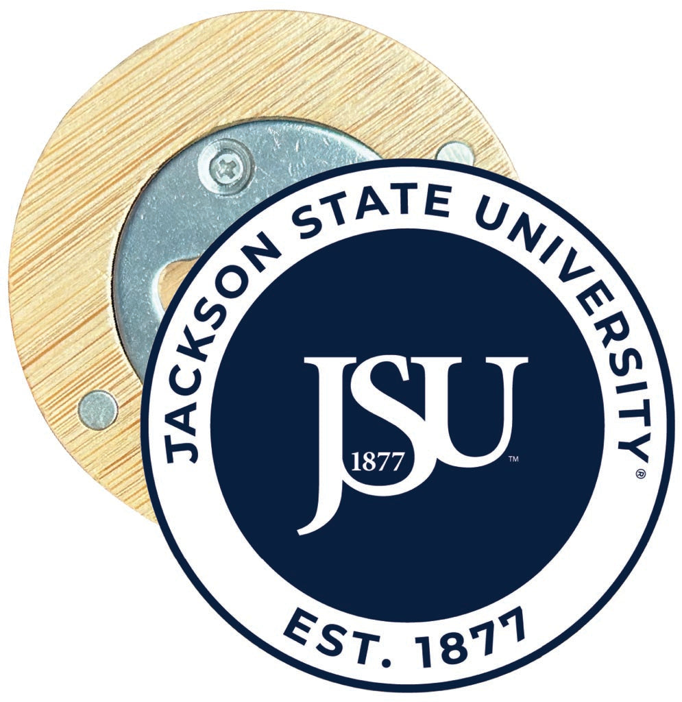 Jackson State University Round Wood Magnetic Bottle Opener 2.5
