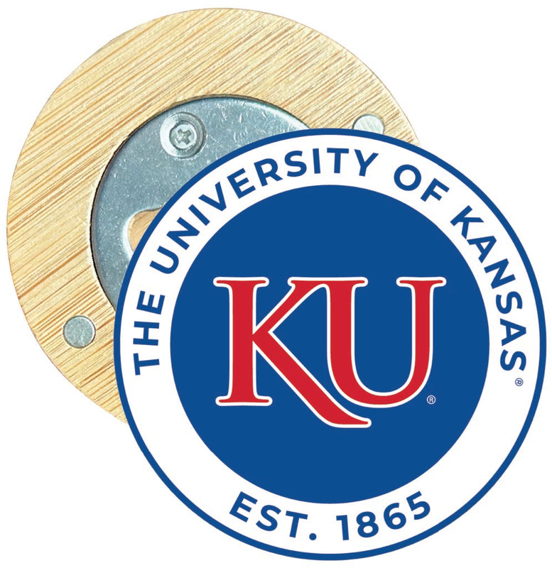 Kansas Jayhawks Round Wood Magnetic Bottle Opener 2.5" Officially Licensed Collegiate Product Single