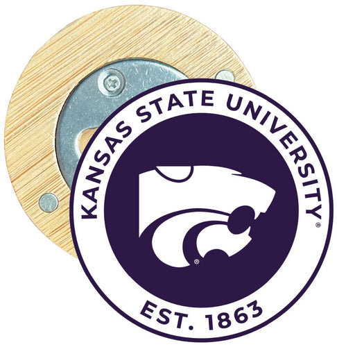 Kansas State Wildcats Round Wood Magnetic Bottle Opener 2.5