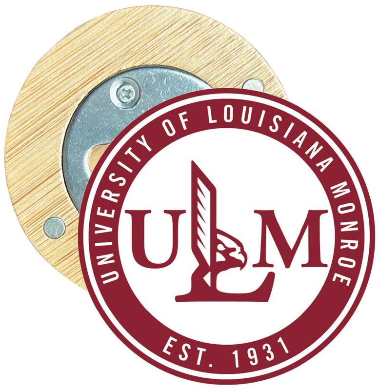 University of Louisiana Monroe Round Wood Magnetic Bottle Opener 2.5" Officially Licensed Collegiate Product