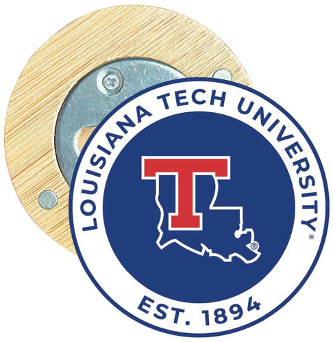 Louisiana Tech Bulldogs Round Wood Magnetic Bottle Opener 2.5
