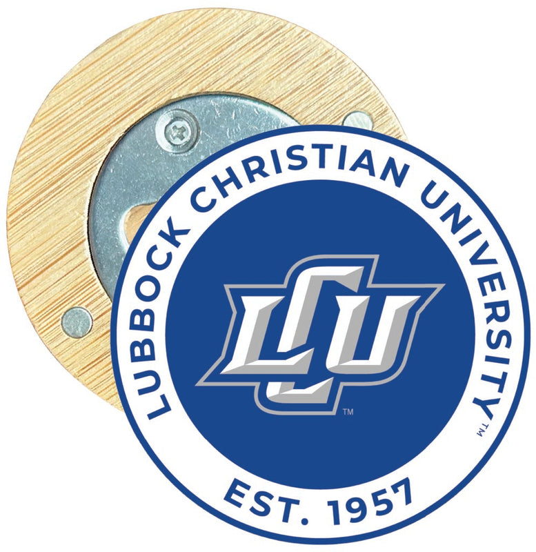 Lubbock Christian University Chaparral Round Wood Magnetic Bottle Opener 2.5" Officially Licensed Collegiate Product Single