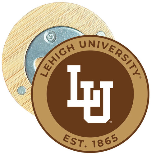 Lehigh University Mountain Hawks Round Wood Magnetic Bottle Opener 2.5