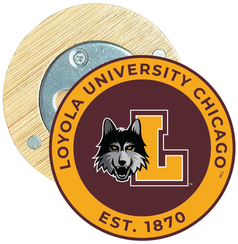 Loyola University Ramblers Round Wood Magnetic Bottle Opener 2.5