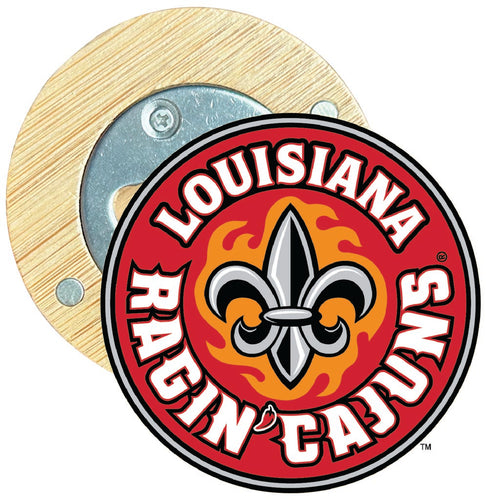 Louisiana at Lafayette Ragin' Cajuns Round Wood Magnetic Bottle Opener 2.5