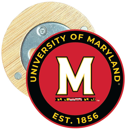 Maryland Terrapins Round Wood Magnetic Bottle Opener 2.5