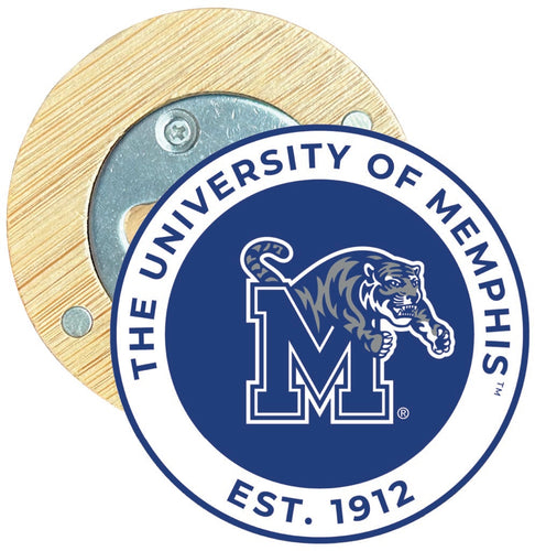 Memphis Tigers Round Wood Magnetic Bottle Opener 2.5