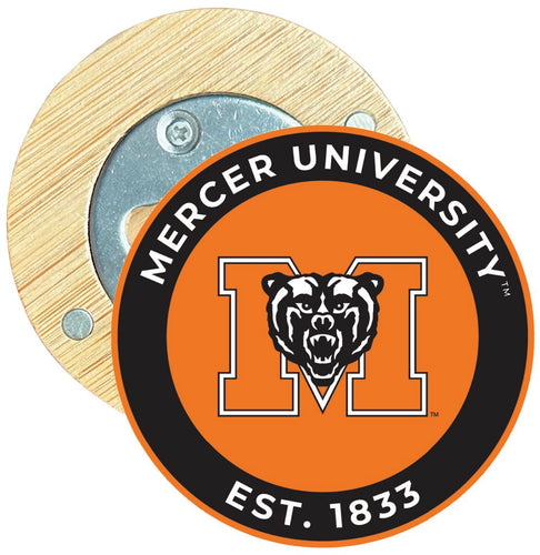 Mercer University Round Wood Magnetic Bottle Opener 2.5