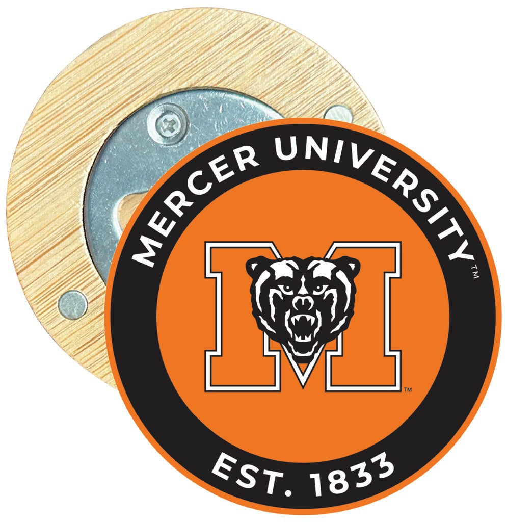 Mercer University Round Wood Magnetic Bottle Opener 2.5