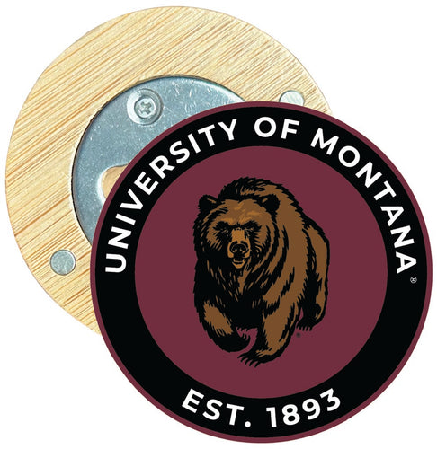 Montana University Round Wood Magnetic Bottle Opener 2.5