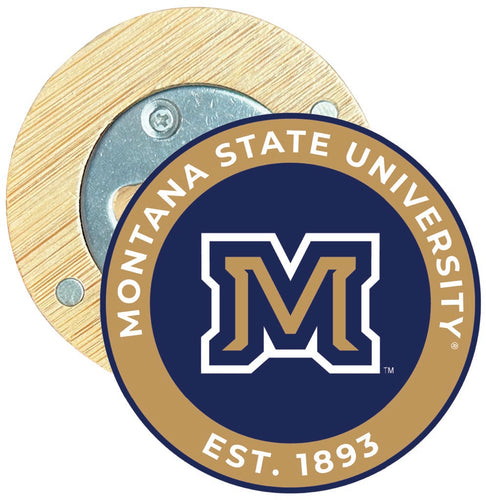 Montana State Bobcats Round Wood Magnetic Bottle Opener 2.5