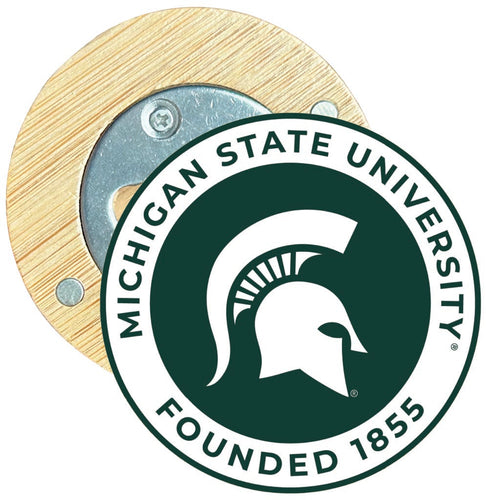 Michigan State Spartans Round Wood Magnetic Bottle Opener 2.5