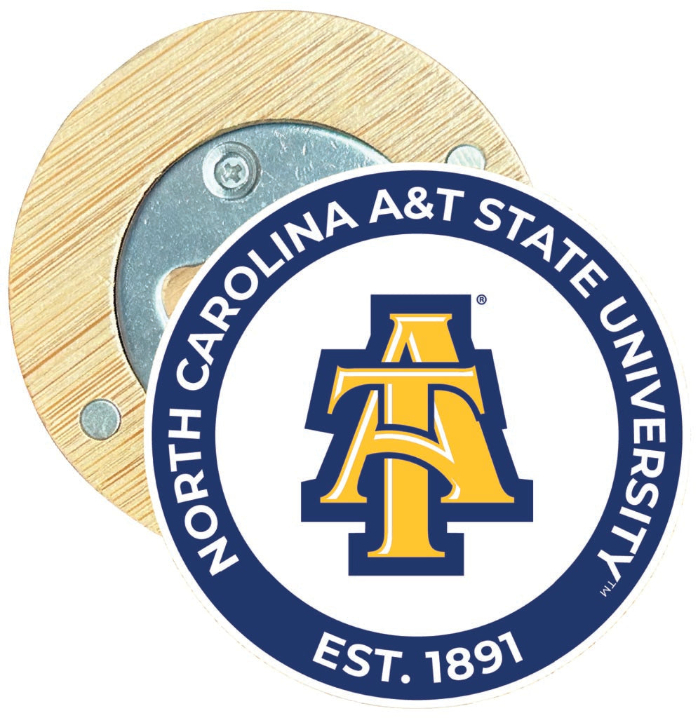 North Carolina A&T State Aggies Round Wood Magnetic Bottle Opener 2.5