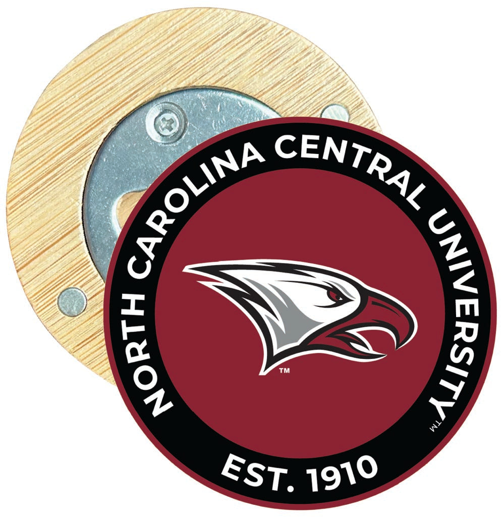 North Carolina Central Eagles Round Wood Magnetic Bottle Opener 2.5