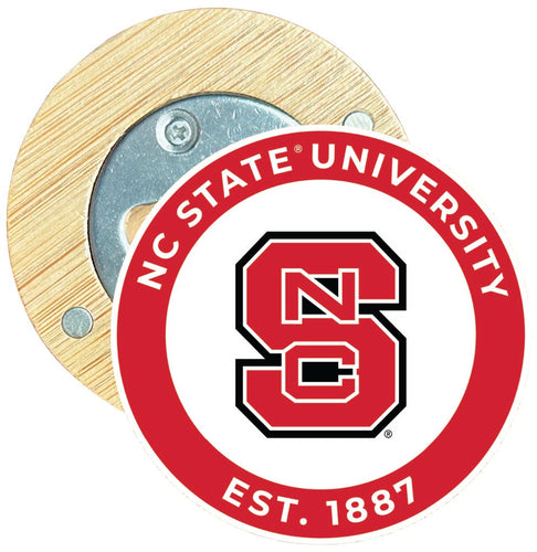NC State Wolfpack Round Wood Magnetic Bottle Opener 2.5