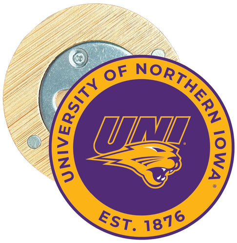 Northern Iowa Panthers Round Wood Magnetic Bottle Opener 2.5