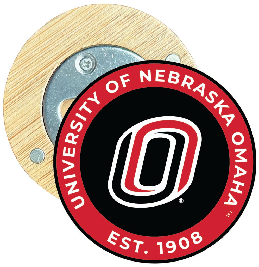 Nebraska at Omaha Round Wood Magnetic Bottle Opener 2.5