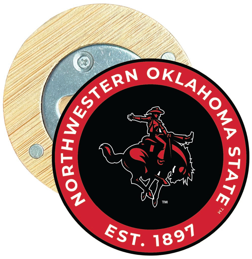 Northwestern Oklahoma State University Round Wood Magnetic Bottle Opener 2.5