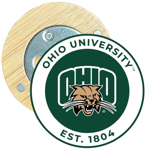 Ohio University Round Wood Magnetic Bottle Opener 2.5