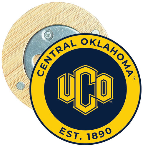 University of Central Oklahoma Bronchos Round Wood Magnetic Bottle Opener 2.5