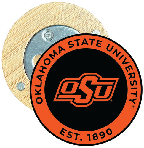 Oklahoma State Cowboys Round Wood Magnetic Bottle Opener 2.5