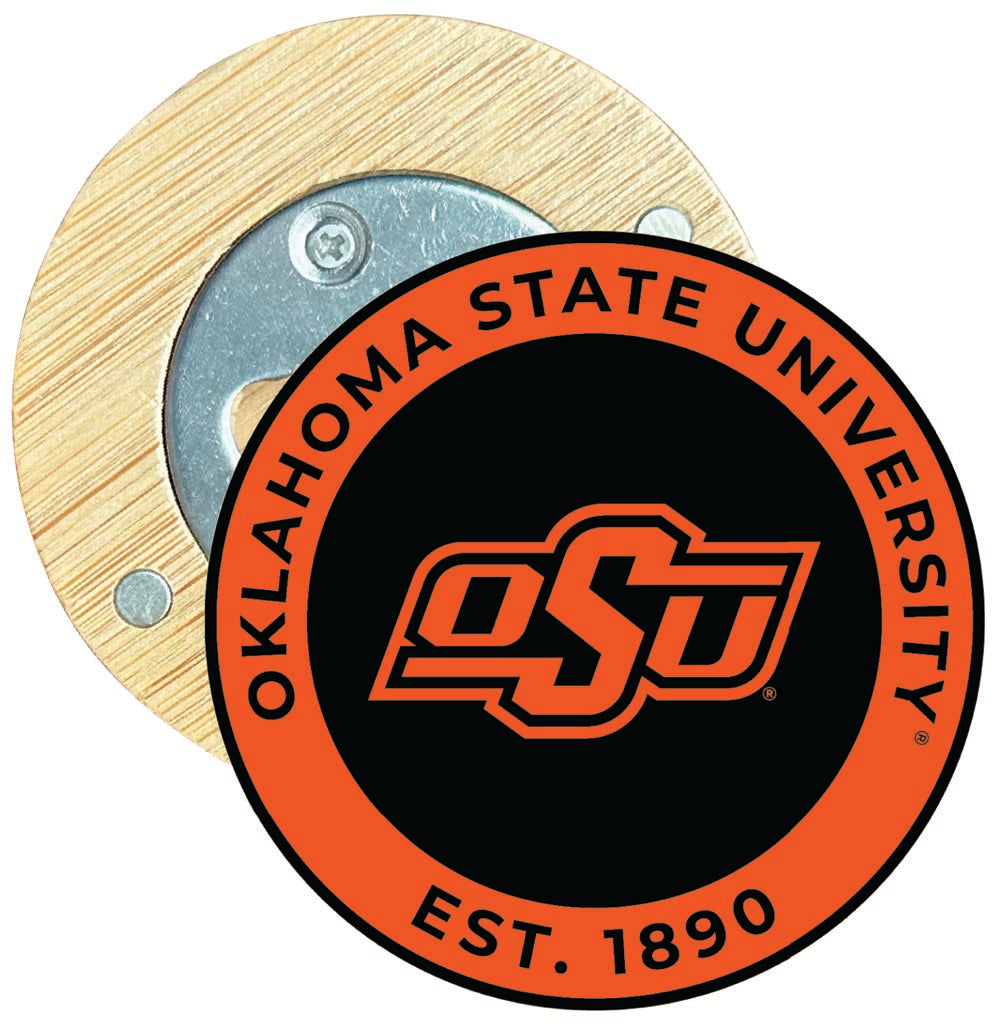 Oklahoma State Cowboys Round Wood Magnetic Bottle Opener 2.5