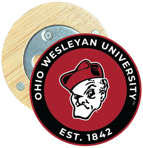 Ohio Wesleyan University Round Wood Magnetic Bottle Opener 2.5