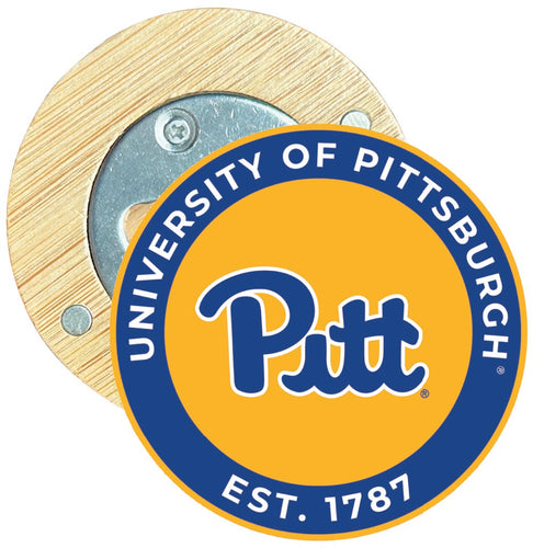 Pittsburgh Panthers Round Wood Magnetic Bottle Opener 2.5