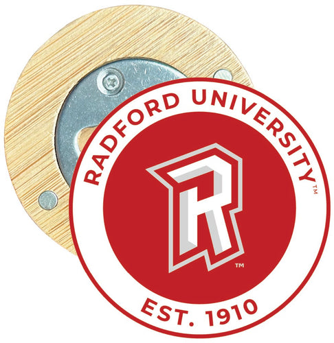 Radford University Highlanders Round Wood Magnetic Bottle Opener 2.5