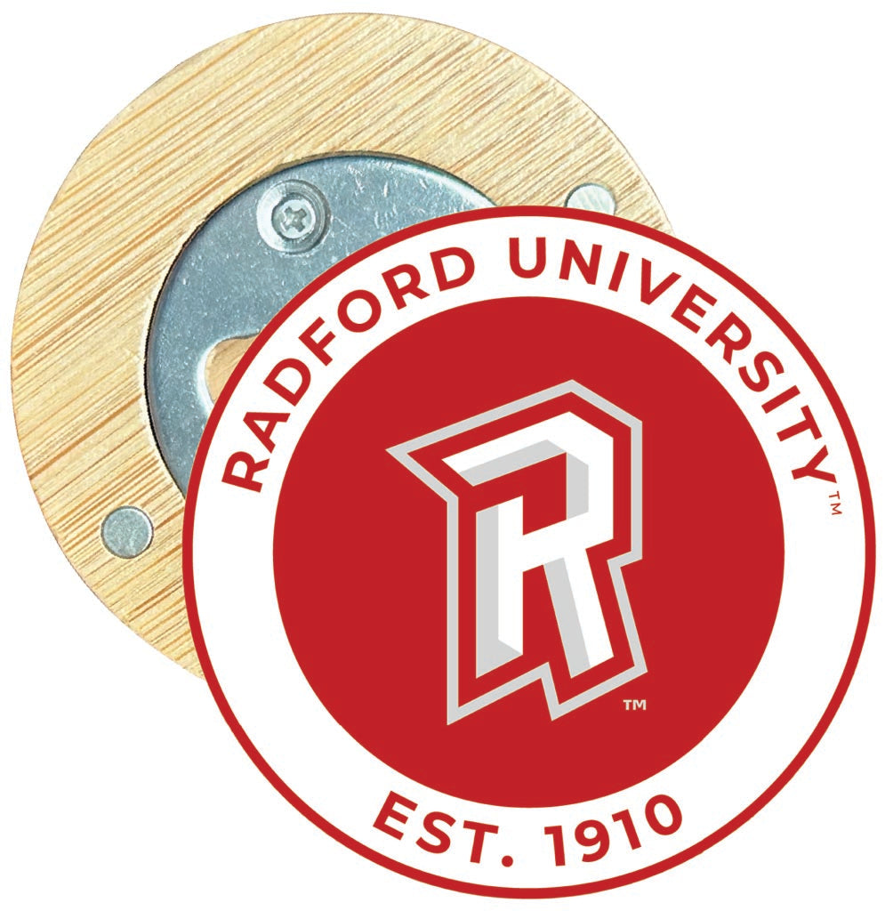 Radford University Highlanders Round Wood Magnetic Bottle Opener 2.5