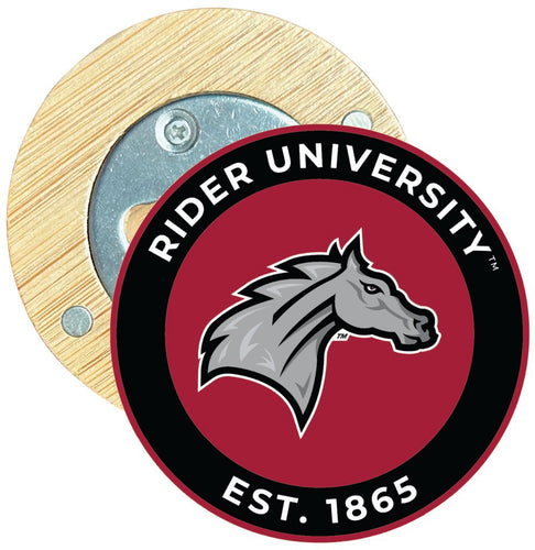 Rider University Broncs Round Wood Magnetic Bottle Opener 2.5