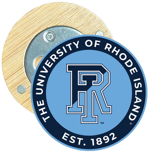 Rhode Island University Round Wood Magnetic Bottle Opener 2.5