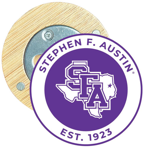 Stephen F. Austin State University Round Wood Magnetic Bottle Opener 2.5