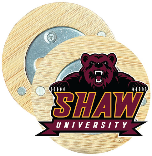 Shaw University Bears Round Wood Magnetic Bottle Opener 2.5