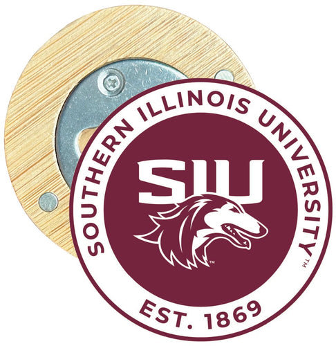 Southern Illinois Salukis Round Wood Magnetic Bottle Opener 2.5