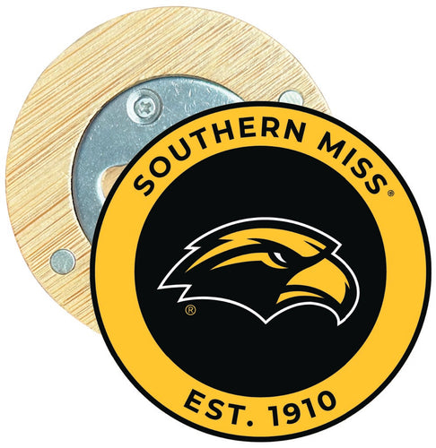Southern Mississippi Golden Eagles Round Wood Magnetic Bottle Opener 2.5