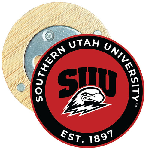 Southern Utah University Round Wood Magnetic Bottle Opener 2.5