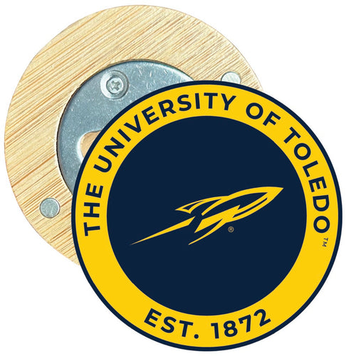 Toledo Rockets Round Wood Magnetic Bottle Opener 2.5